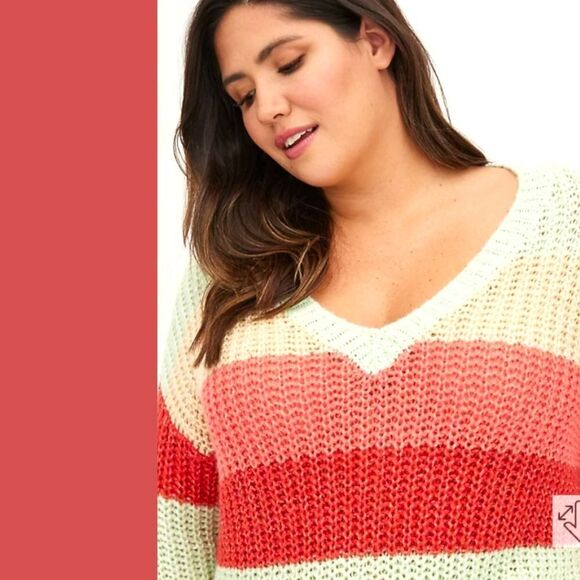TORRID Plus Size multi- color striped V- neck cozy pullover sweater 1X-2X - Picture 6 of 14